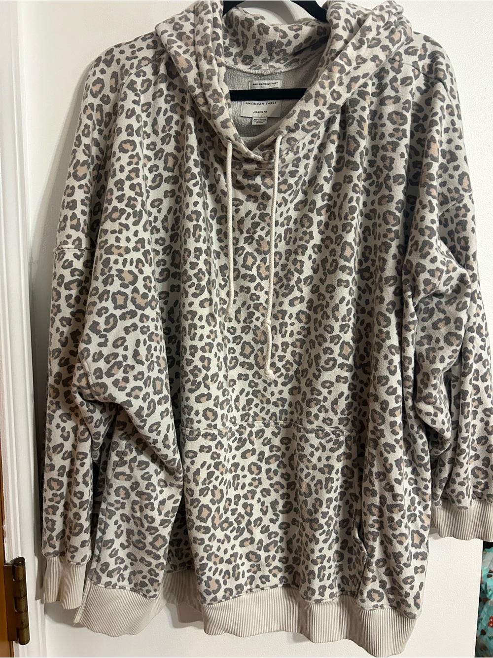 American Eagle Outfitters Beige and Gray Leopard Print Hoodie